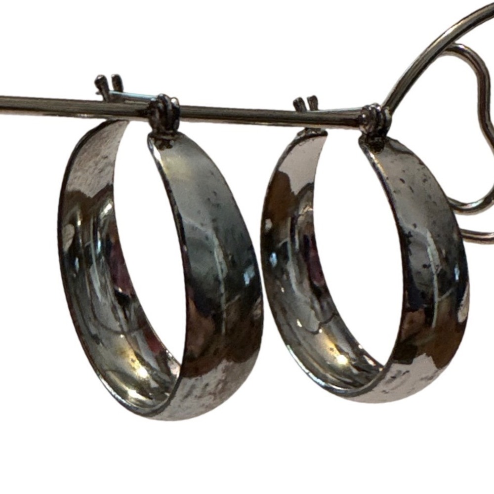 1980s‎ Polished Silver Tone Wide Band Round Hoop Earrings 1 Inch
